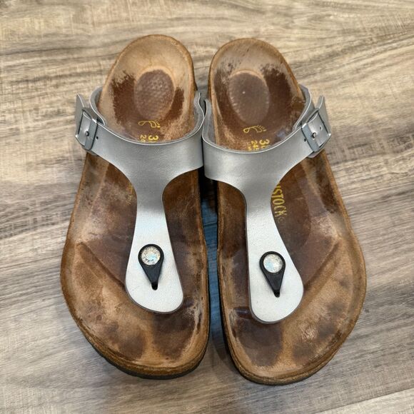 Birkenstock Shoes - Birkenstock Silver Gizeh Sandal Size 38/ US 7